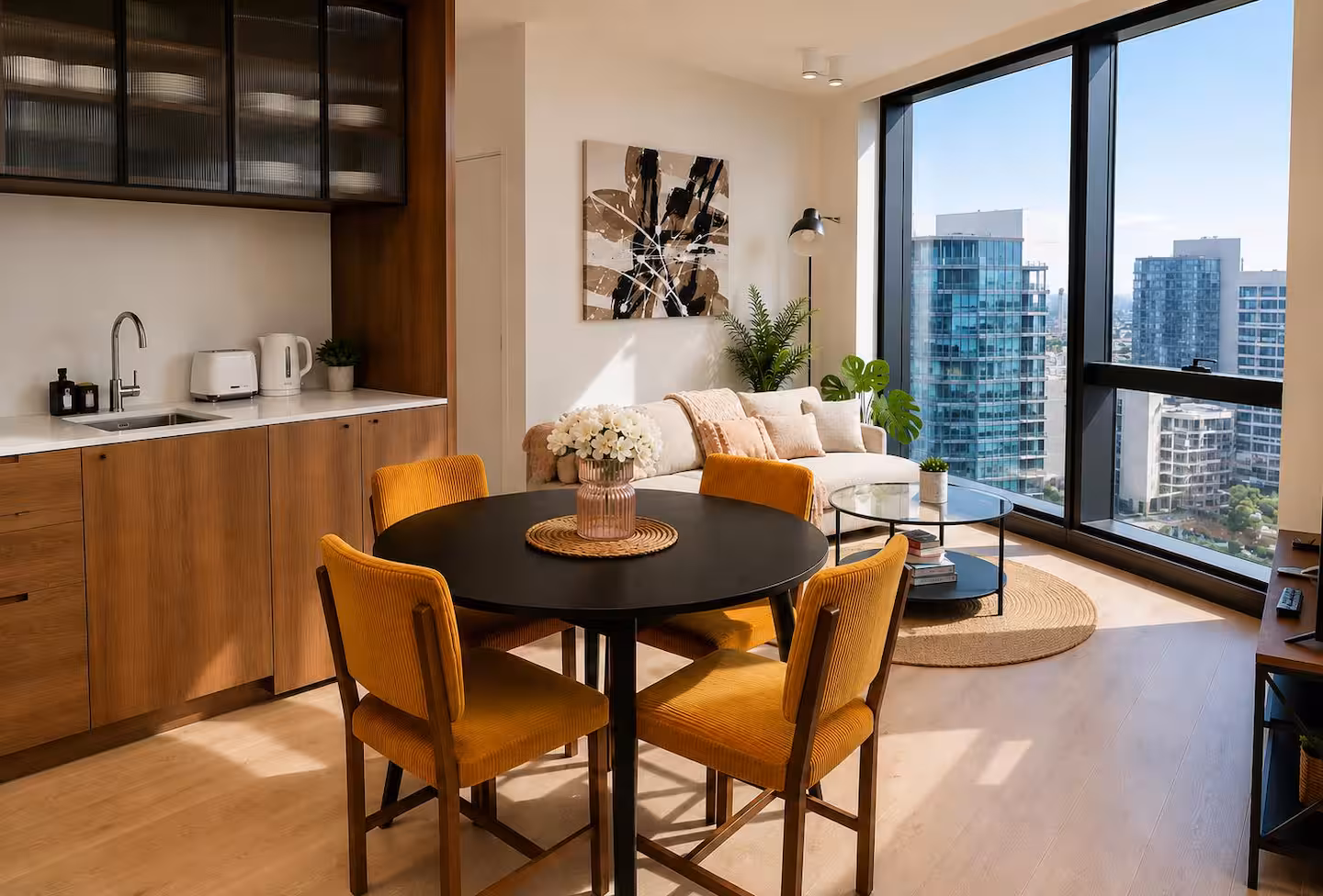 Dining and living area of the apartment