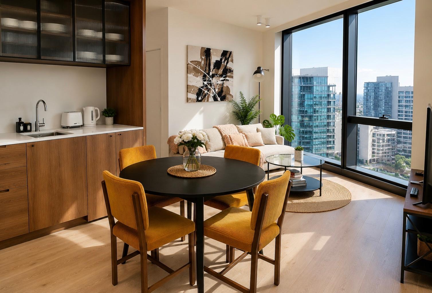 Open plan dining, living and kitchen area