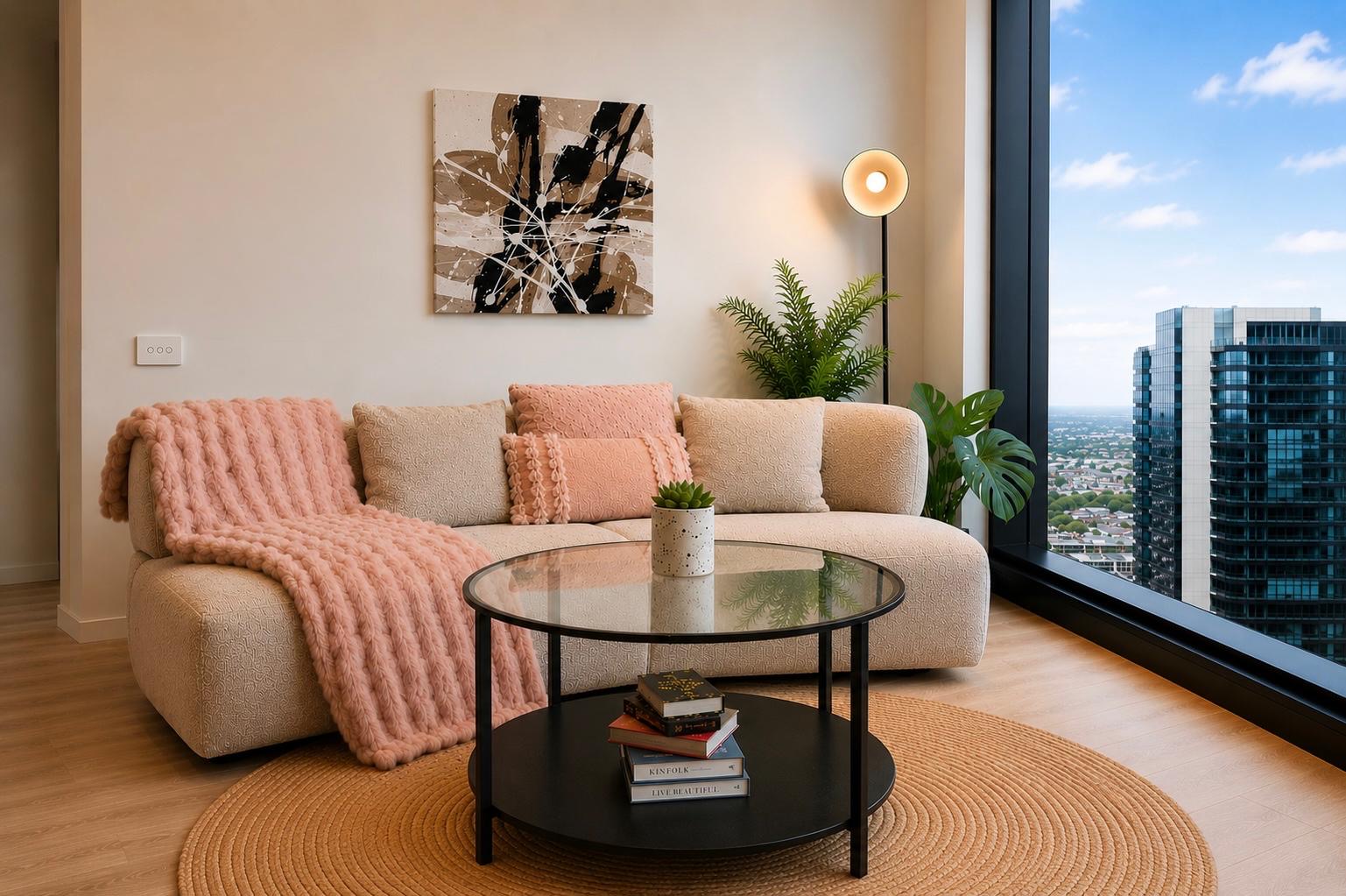 Living room with city views